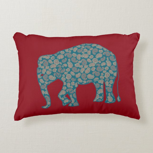 Paisley Elephant Anpassningsbar Red Accent Pillow Prydnadskudde (Framsidan)