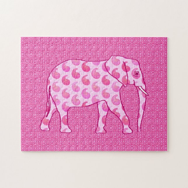Paisley Elephant, Ice Rosa and Fuchsia Pussel (Horisontell)