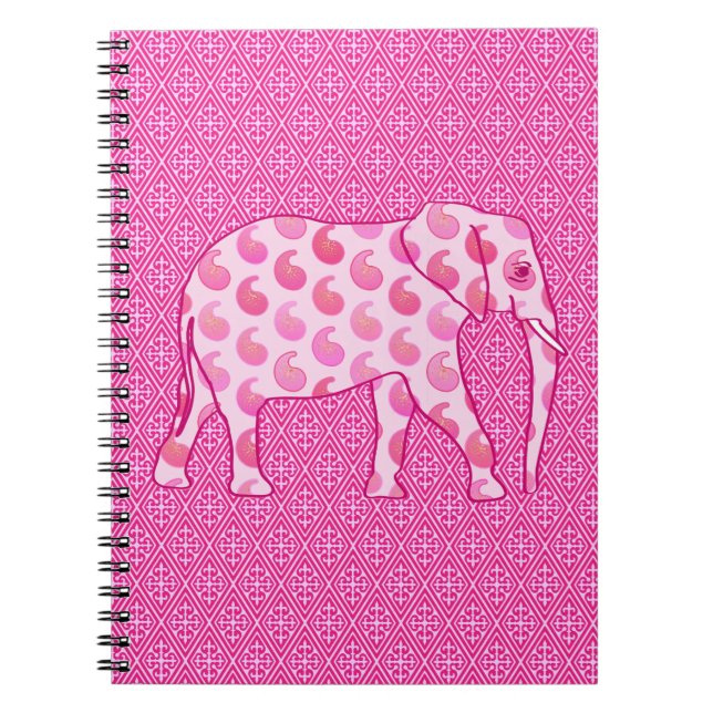 Paisley elephant - isens rosa och fuchsia anteckningsbok (Framsidan)