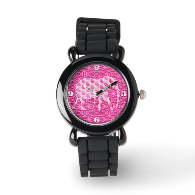 Paisley elephant - isens rosa och fuchsia armbandsur (Framsida)