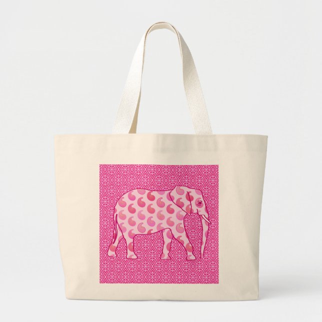 Paisley elephant - isens rosa och fuchsia jumbo tygkasse (Framsidan)