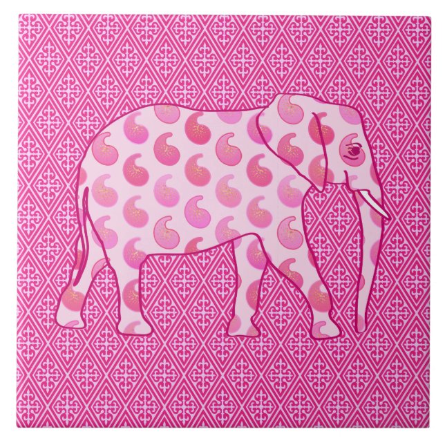 Paisley elephant - isens rosa och fuchsia kakelplatta (Framsidan)