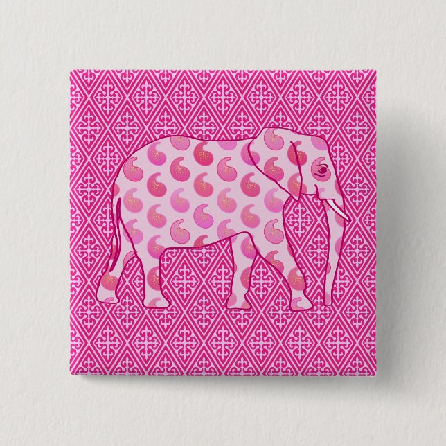 Paisley elephant - isens rosa och fuchsia knapp (Framsida)
