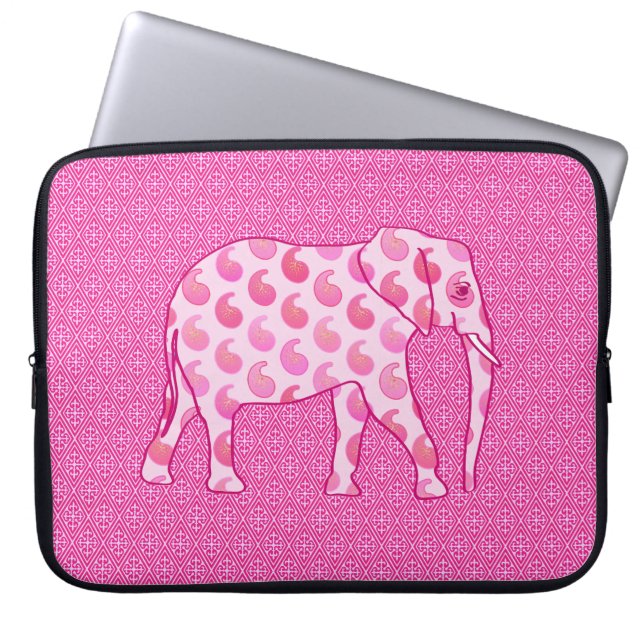 Paisley elephant - isens rosa och fuchsia laptop sleeve (Framsidan)