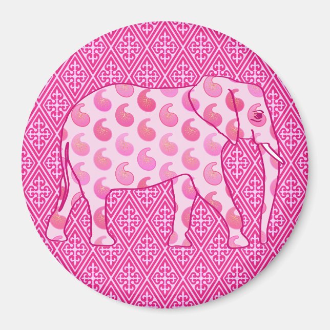 Paisley elephant - isens rosa och fuchsia magnet (Framsidan)