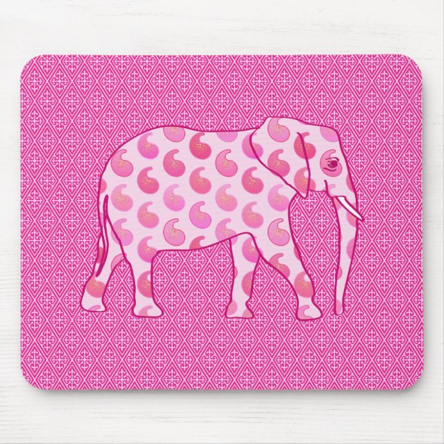 Paisley elephant - isens rosa och fuchsia musmatta (Framsidan)