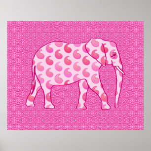 Paisley elephant - isens rosa och fuchsia poster