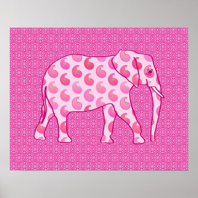 Paisley elephant - isens rosa och fuchsia poster (Framsidan)