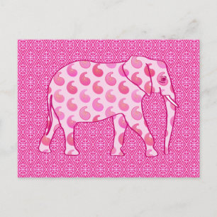 Paisley elephant - isens rosa och fuchsia vykort