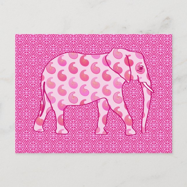 Paisley elephant - isens rosa och fuchsia vykort (Framsida)