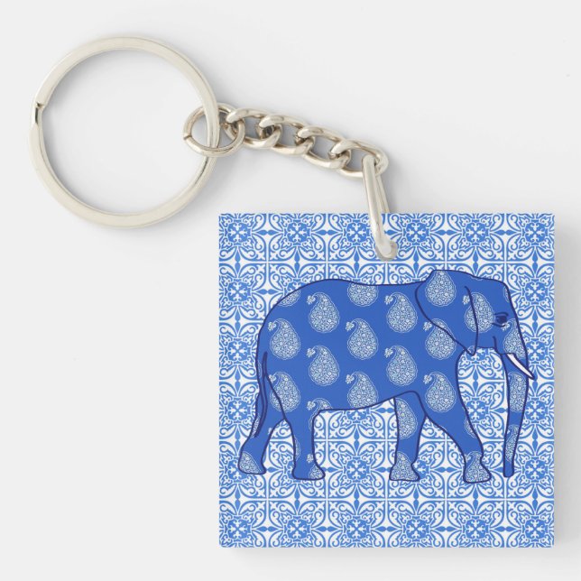 Paisley elephant - koboltblått och vitt (Framsidan)