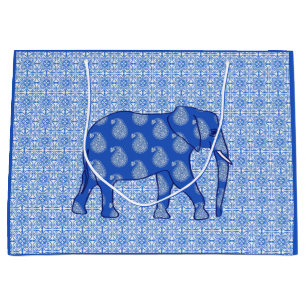 Paisley elephant - koboltblått och vitt
