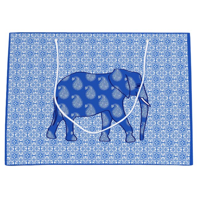 Paisley elephant - koboltblått och vitt (Framsidan)