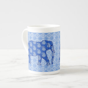 Paisley elephant - koboltblått och vitt benporslin mugg