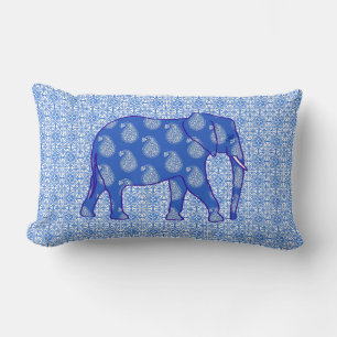 Paisley elephant - koboltblått och vitt lumbarkudde