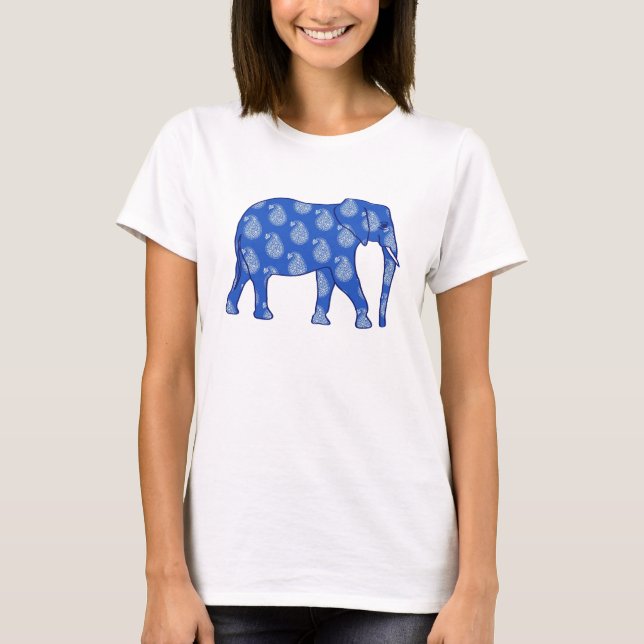 Paisley elephant - koboltblått och vitt tee shirt (Framsida)
