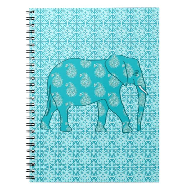 Paisley elephant - turkos och aqua anteckningsbok (Framsidan)