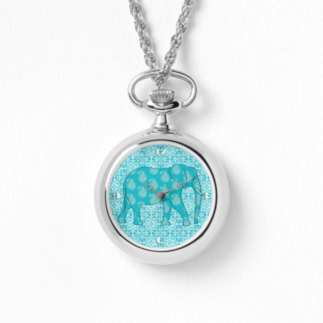 Paisley elephant - turkos och aqua armbandsur (Framsida)