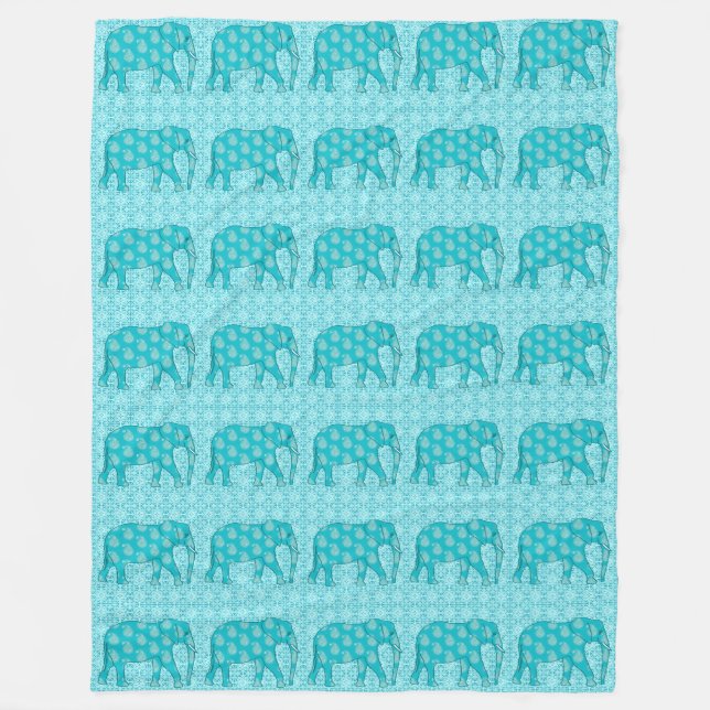 Paisley elephant - turkos och aqua fleecefilt (Framsidan)