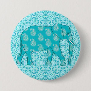Paisley elephant - turkos och aqua knapp