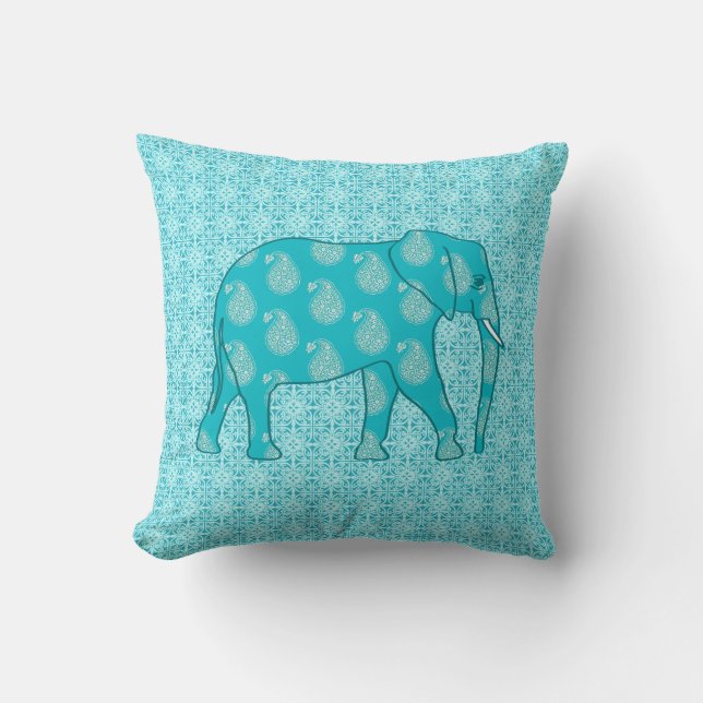 Paisley elephant - turkos och aqua kudde (Framsida)