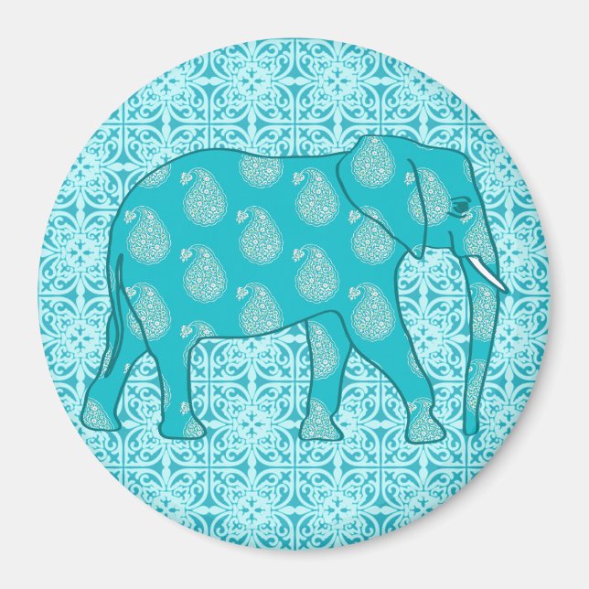 Paisley elephant - turkos och aqua magnet (Framsidan)