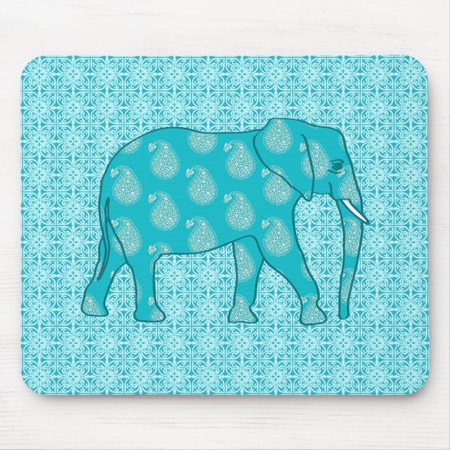 Paisley elephant - turkos och aqua musmatta (Framsidan)