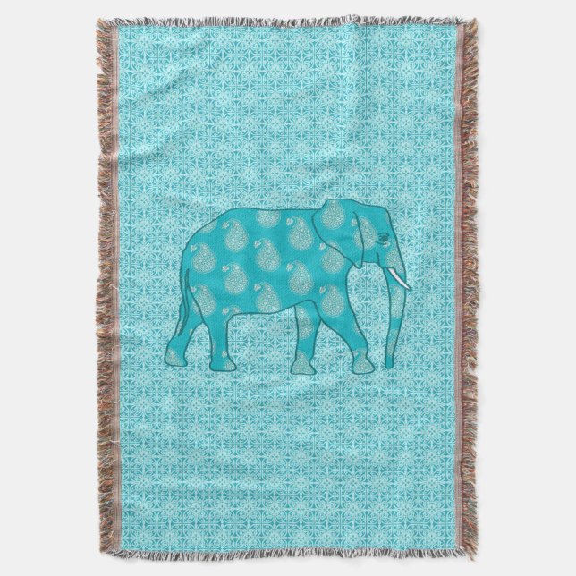 Paisley elephant - turkos och aqua mysfilt (Framsidan Vertikal)