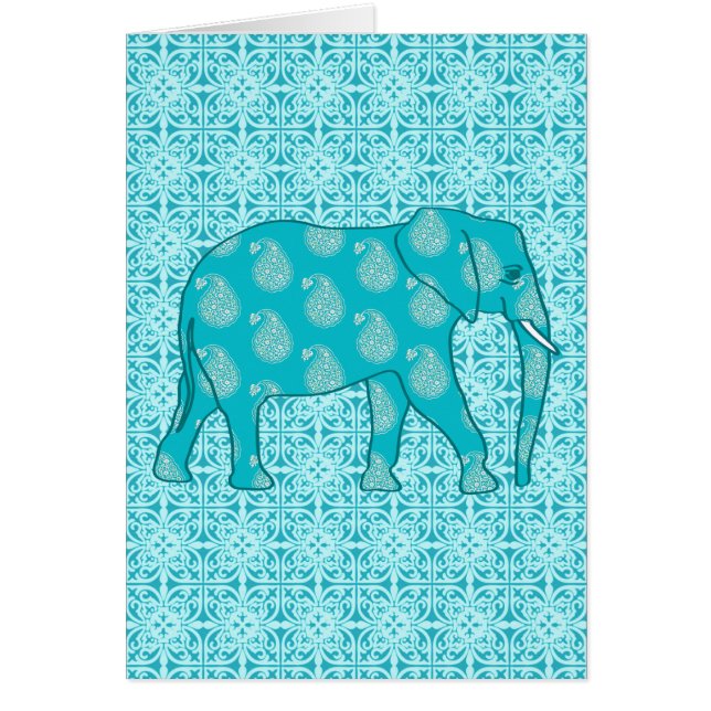 Paisley elephant - turkos och aqua OBS kort (Framsidan)