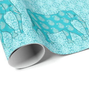 Paisley elephant - turkos och aqua presentpapper