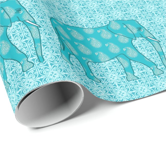 Paisley elephant - turkos och aqua presentpapper (Rullad Hörn)