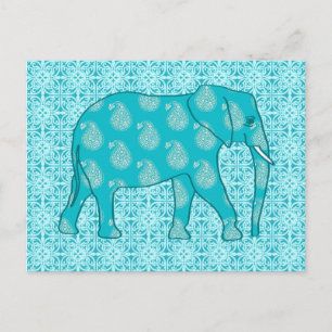 Paisley elephant - turkos och aqua vykort