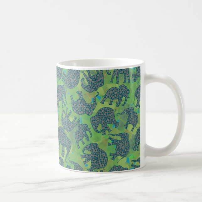 Paisley Elephants, Jungle Grönt Löv Coffee Mugg (Höger)