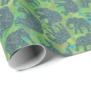Paisley Elephants, Jungle Grönt Lövs Giftwrap Presentpapper