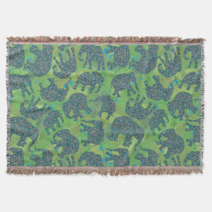 Paisley Elephants på Grönt Löv Throw Blanket Mysfilt