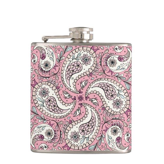 Paisley-fåglar i baby rosa fickplunta (Framsidan)