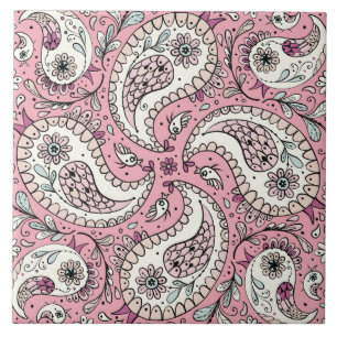 Paisley-fåglar i baby rosa kakelplatta