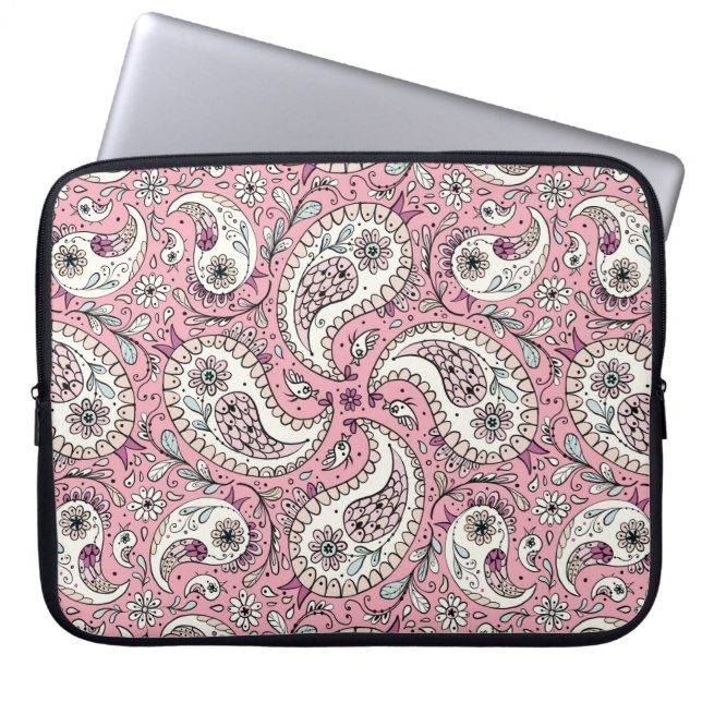 Paisley-fåglar i baby rosa laptop fodral (Framsidan)
