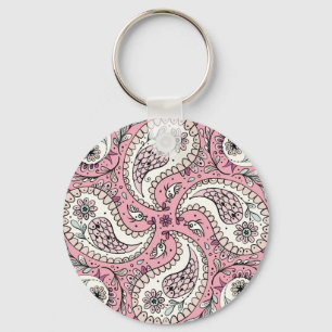 Paisley-fåglar i baby rosa nyckelring