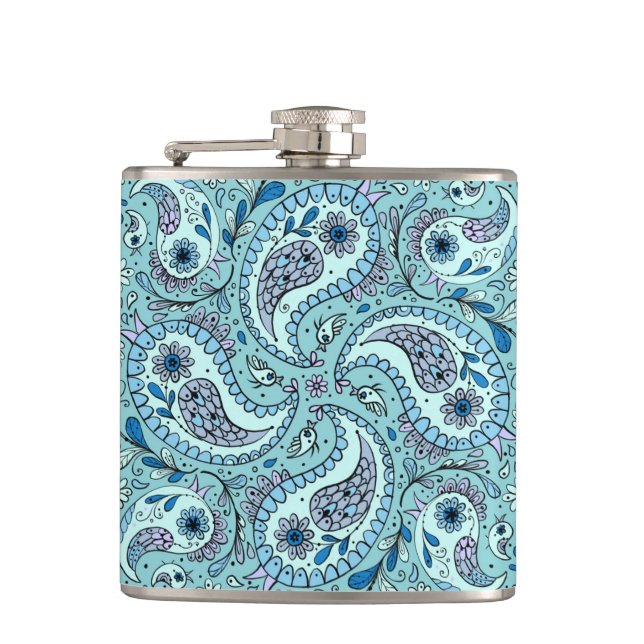 Paisley-fåglar på baby blue fickplunta (Framsidan)