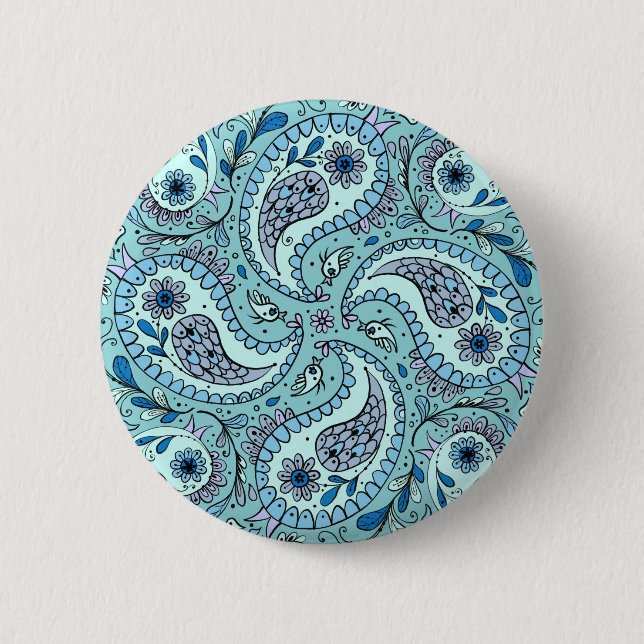 Paisley-fåglar på baby blue knapp (Framsida)