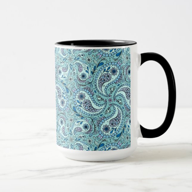 Paisley-fåglar på baby blue mugg (Höger)