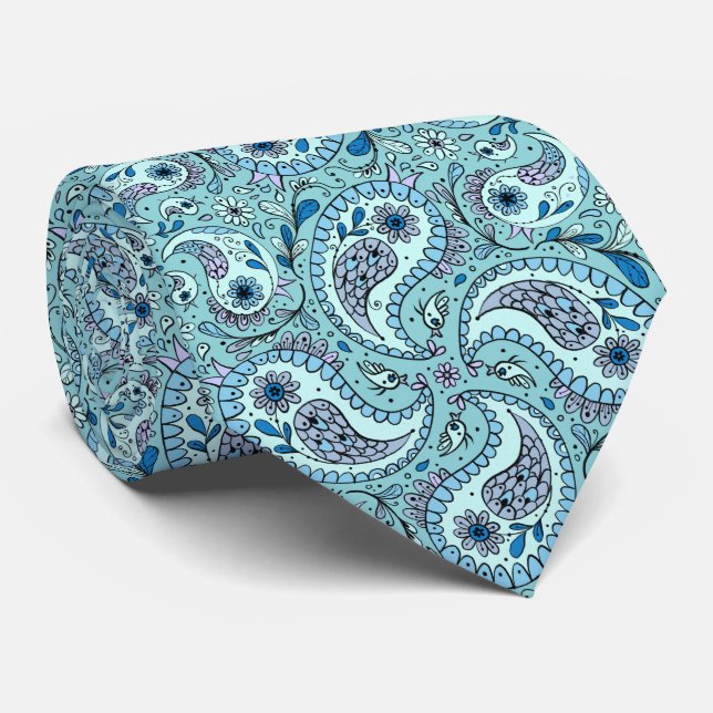 Paisley-fåglar på baby blue slips (Rullad)