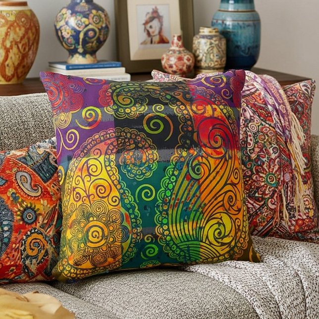 Paisley färg block kudde (Skapare uppladdad)