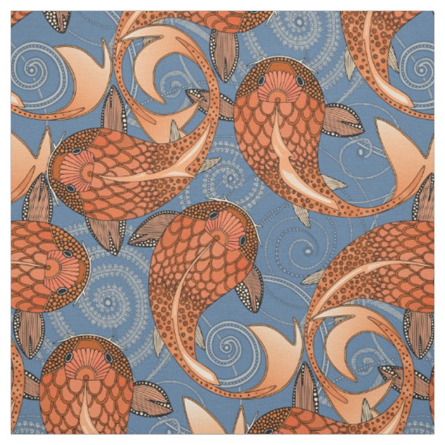 paisley fish denim tyg (Provkarta)