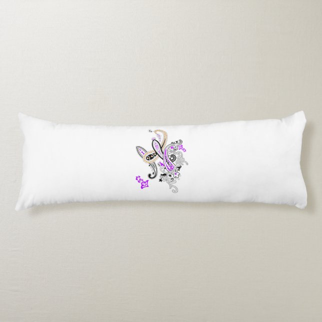Paisley Floral Motif – Boho White Purple Orange  Kroppskudde (Framsidan)