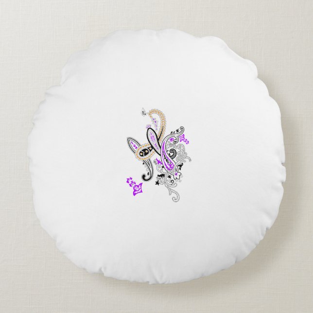 Paisley Floral Motif – Boho White Purple Orange  Rund Kudde (Framsidan)