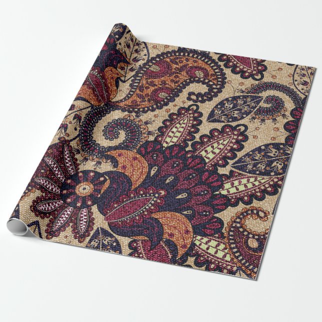 Paisley floral seamless pattern with decorative fl presentpapper (Utrullad)