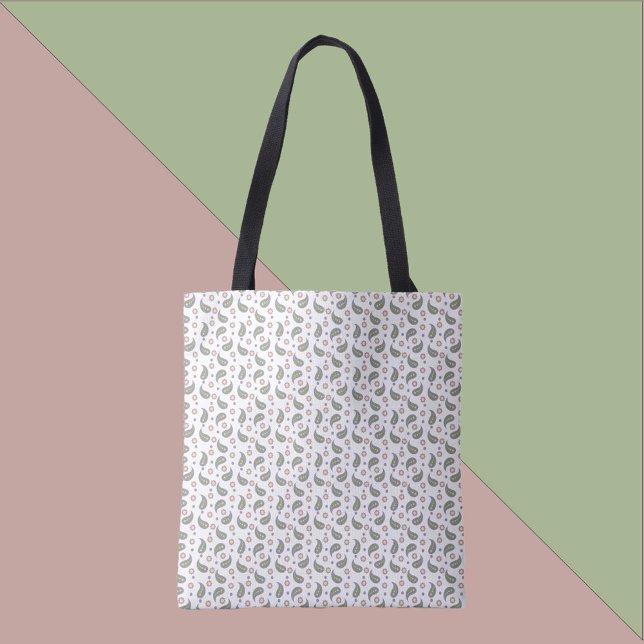 Paisley Flower Dots Lila Rosa Grönt Mönster Tygkasse (A tote bag with a paisley, flower and polka dot pattern in pink, green, blue and purple.)
