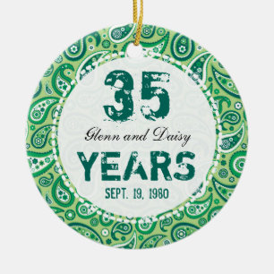 Paisley för 35eJadebröllopsdag Monogram Julgransprydnad Keramik